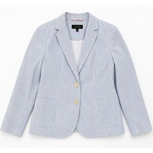 Talbots Womens Blue White Seersucker Preppy Coastal Jacket Size 12 Cotton Blend